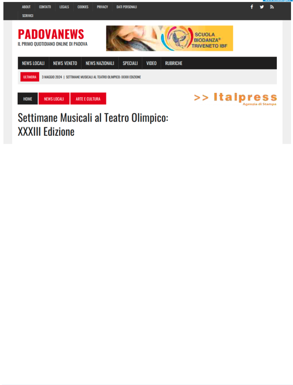 03-05-24 PADOVANEWS.IT - Settimane Musicali al Teatro Olimpico: XXXIII Edizione 