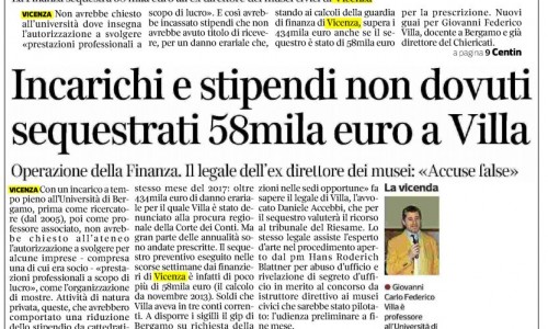 5 maggio 2020 - Corriere del Veneto -Incarichi e stipendi non dovuti sequestrati 58mila euro a Villa